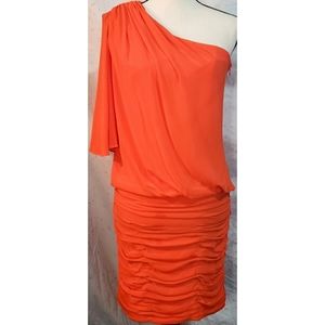 Jill Stuart Silk Orange One Shoulder Dress Formal Cocktail Homecoming Ruched